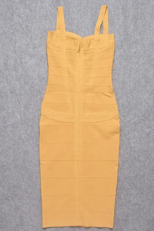 Stylish yellow dress | Heidi Bandage Midi Dress - Mustard Yellow - Ideal for special occasions