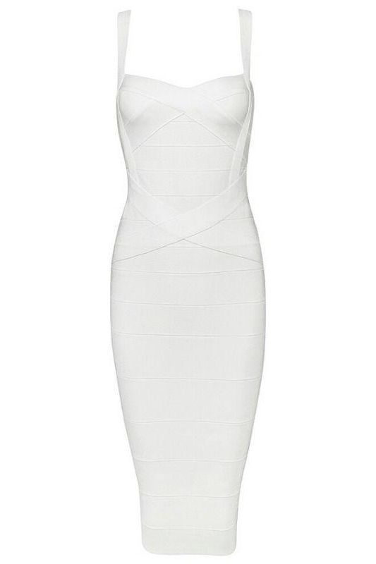 Stylish white dress | Heidi Bandage Midi Dress - White Pearl - Ideal for special occasions