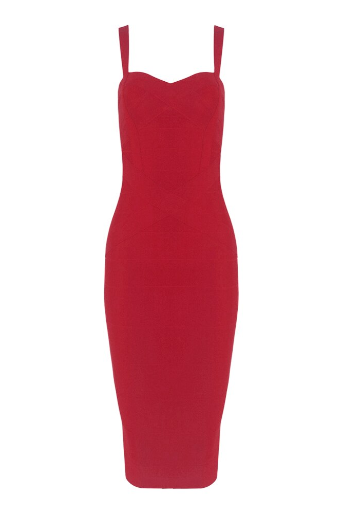 Shop  red dress - Perfect for special occasions | Heidi Bandage Midi Dress - Red Wine