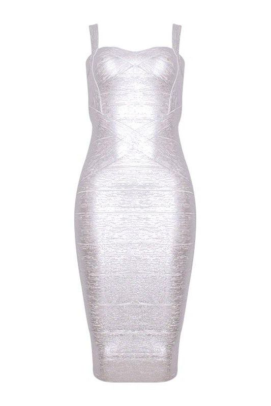 Heidi Bandage Midi Dress - Silver - Stylish beautiful dress for special occasions | Buy Online