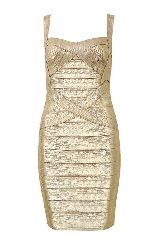 Stylish beautiful dress | Heidi Bandage Mini Dress - Gold - Ideal for special occasions