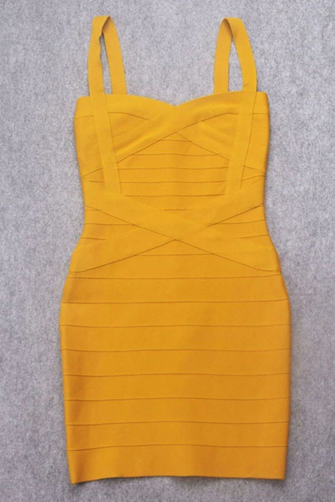 Heidi Bandage Mini Dress - Mustard Yellow - Stylish yellow dress for special occasions | Buy Online