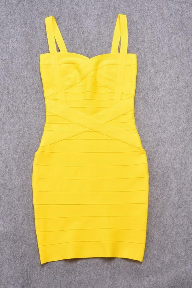 Shop  yellow dress - Perfect for special occasions | Heidi Bandage Mini Dress - Sun Yellow