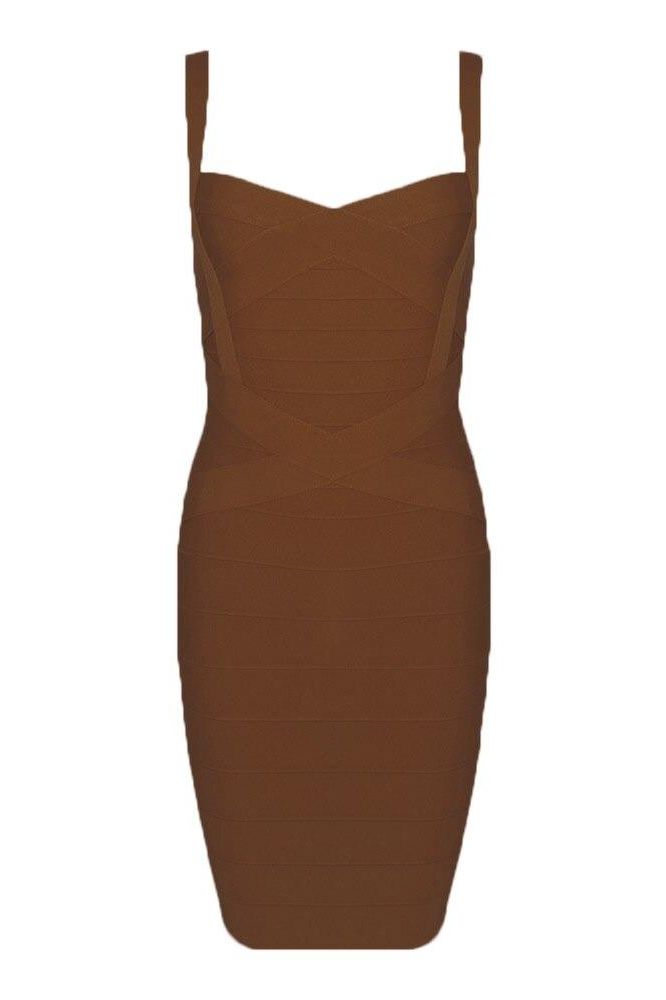 Shop  brown dress - Perfect for special occasions | Heidi Bandage Mini Dress - Tan Brown