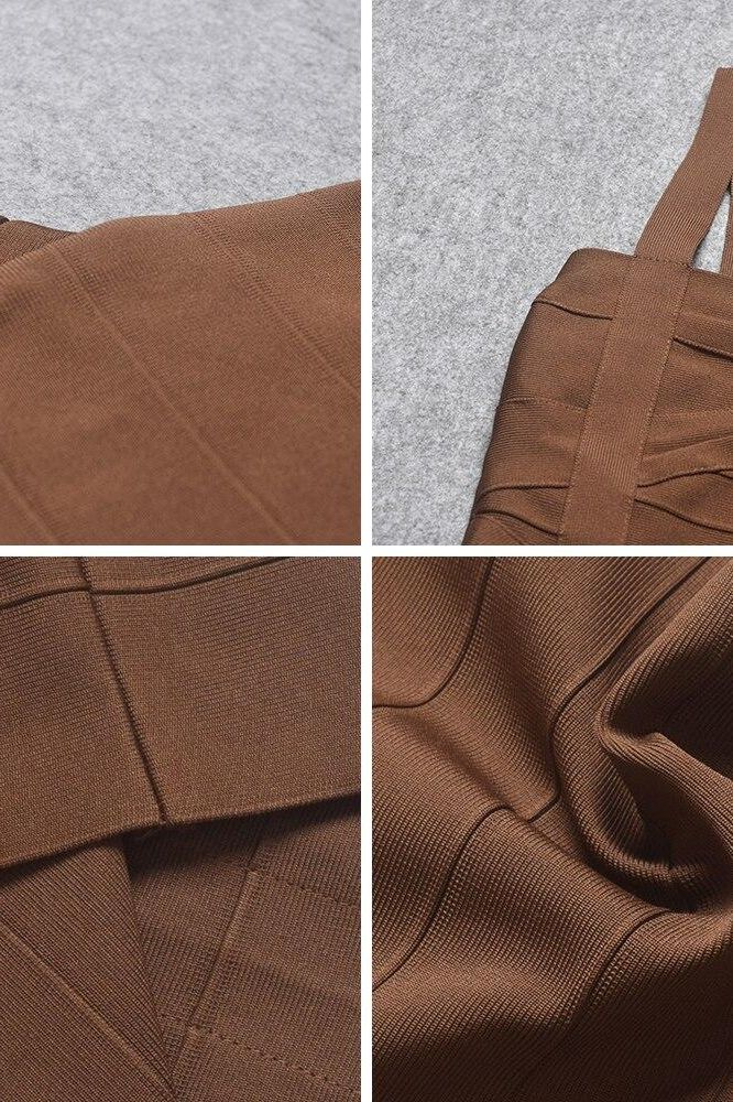 Heidi Bandage Mini Dress - Tan Brown - Stylish brown dress for special occasions | Buy Online