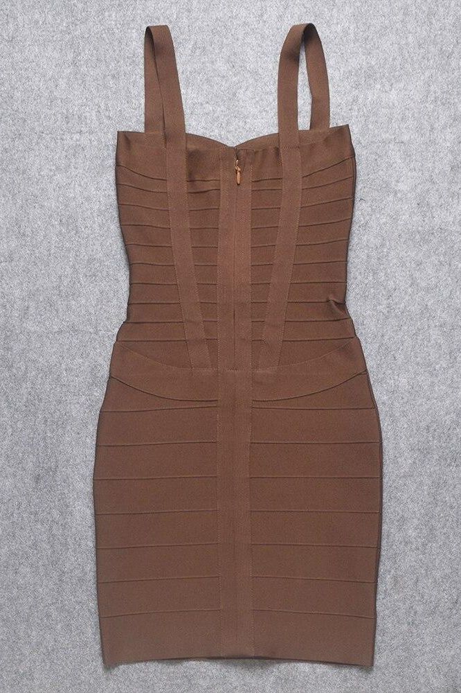 Stylish brown dress | Heidi Bandage Mini Dress - Tan Brown - Ideal for special occasions