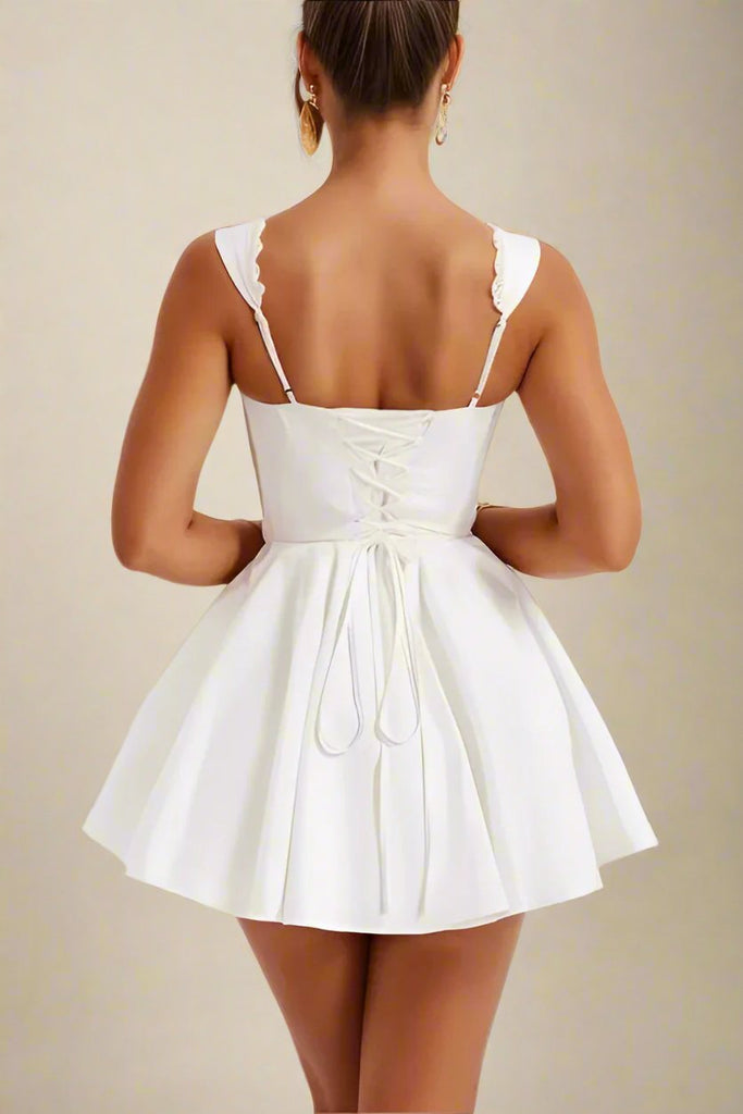 Stylish white dress | Adelyn Bodycon Mini Dress - White Pearl - Ideal for special occasions