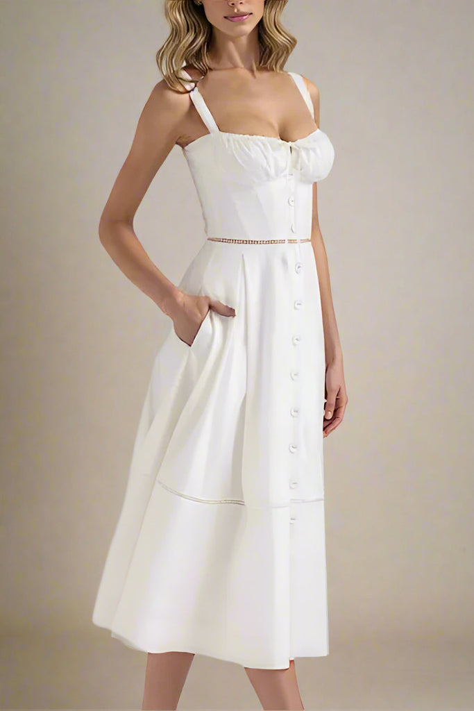 Stylish white dress | Holland  Midi Dress - White Pearl - Ideal for special occasions