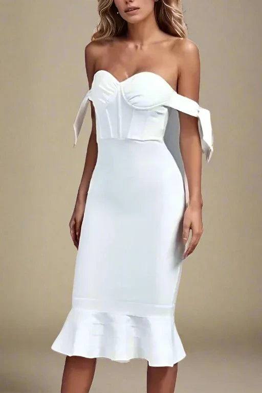 Hunter Bandage Midi Dress - White Pearl - Stylish white dress for special occasions | Buy Online
