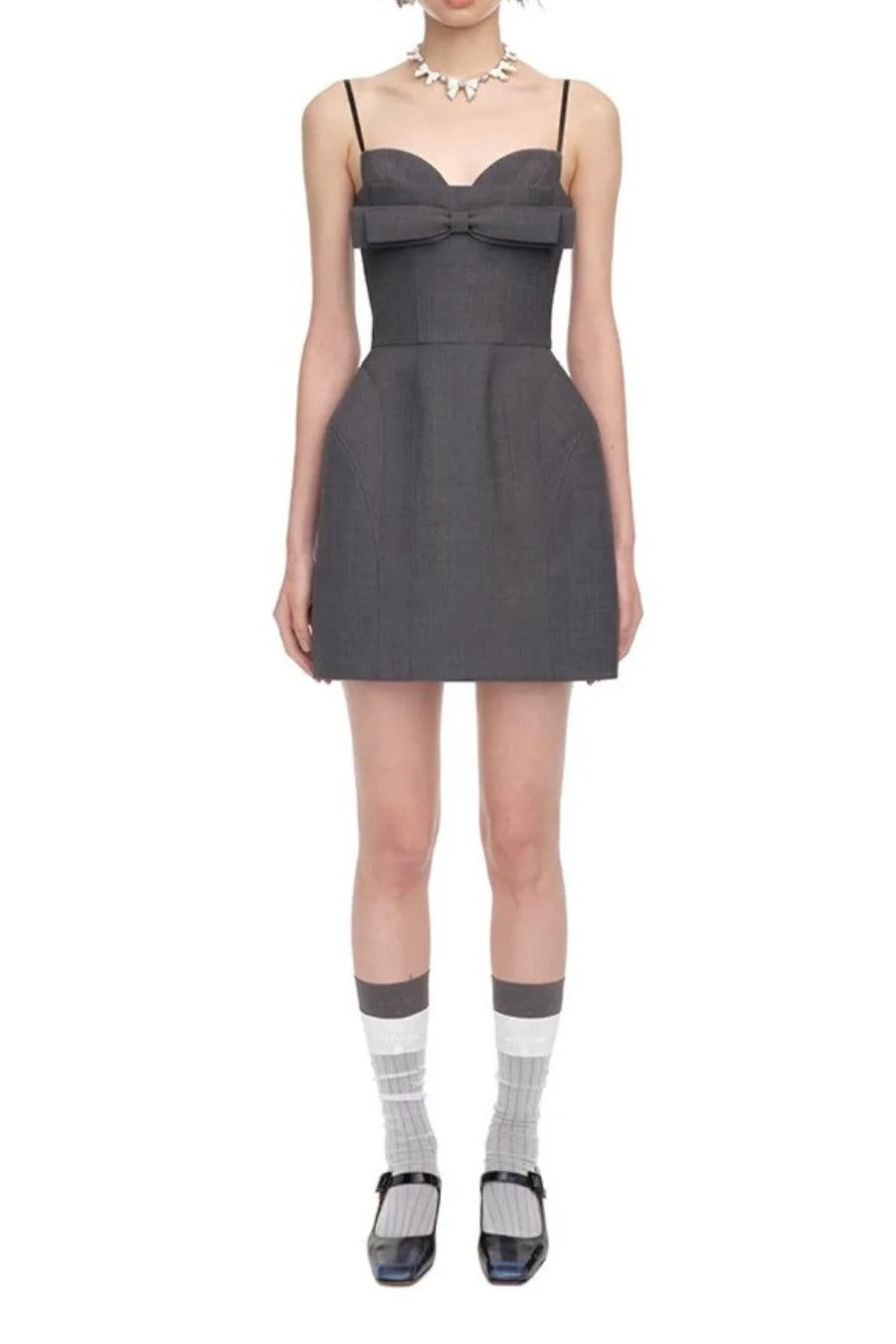 marjorie bow-embellished mini dress in grey