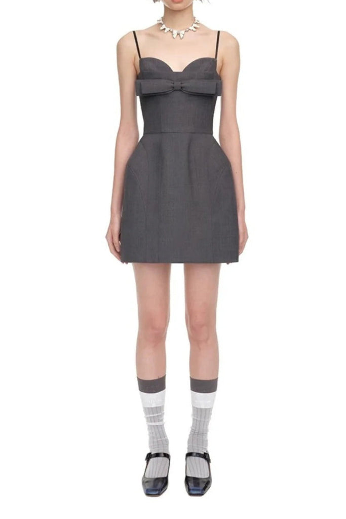 marjorie bow-embellished mini dress in grey - Stylish beautiful dress for special occasions | Buy Online