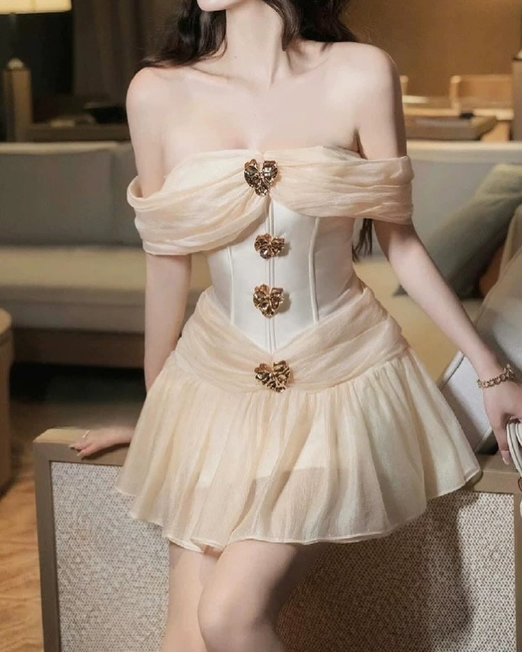 Shop  beautiful dress - Perfect for special occasions | Emerald Fit and Flare Corset Waist Chiffon Mini Dress