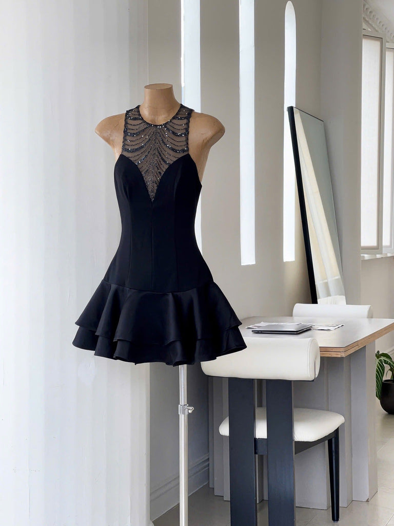 jessica sequin tulle ruched hem mini dress in black - Stylish black dress for special occasions | Buy Online