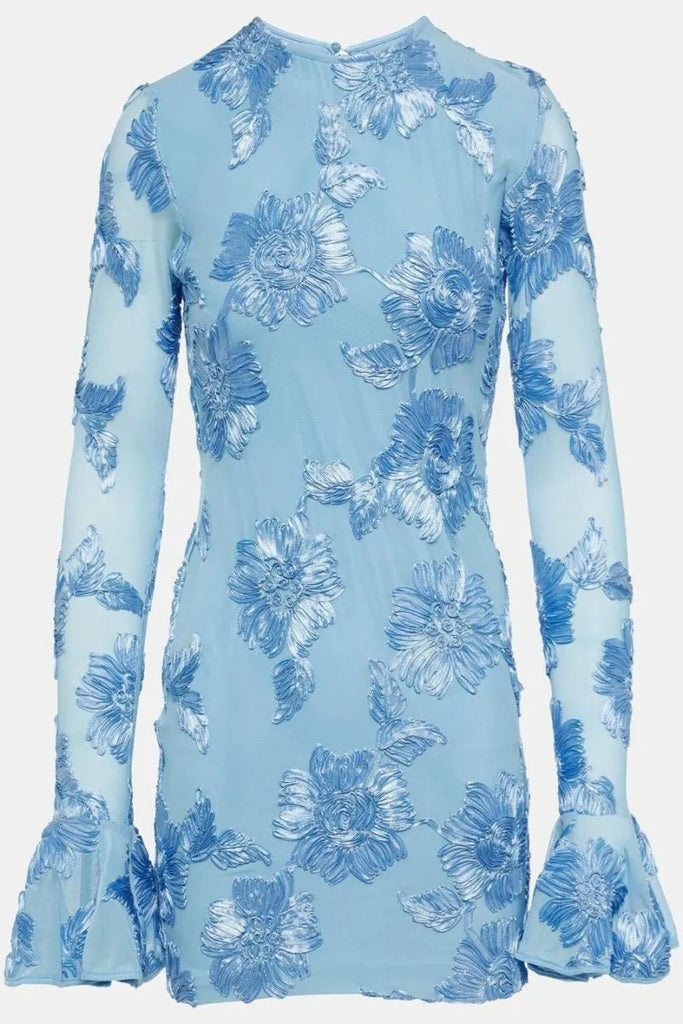 Shop  red dress - Perfect for special occasions | Floral-Embroidered Mesh Mini Dress In Blue