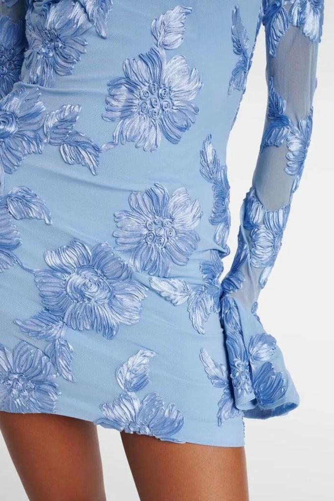 Shop  red dress - Perfect for special occasions | Floral-Embroidered Mesh Mini Dress In Blue