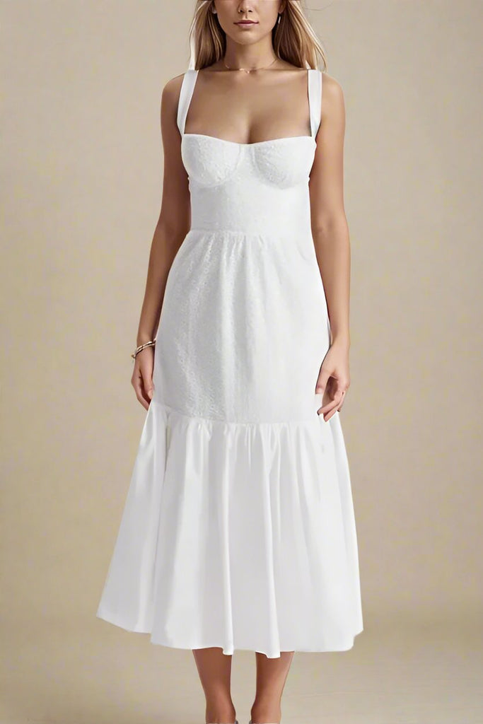 Shop  white dress - Perfect for special occasions | Imogen Bodycon Day Midi Dress - White Pearl