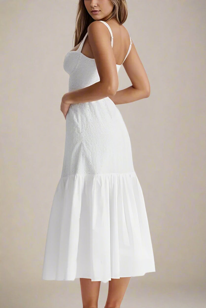 Stylish white dress | Imogen Bodycon Day Midi Dress - White Pearl - Ideal for special occasions