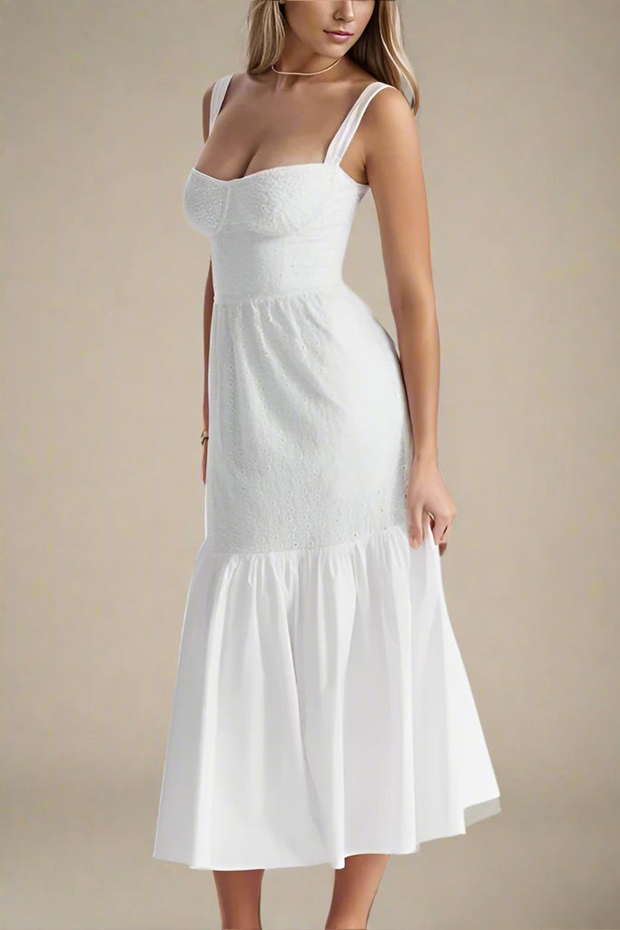 Imogen Bodycon Day Midi Dress - White Pearl - Stylish white dress for special occasions | Buy Online