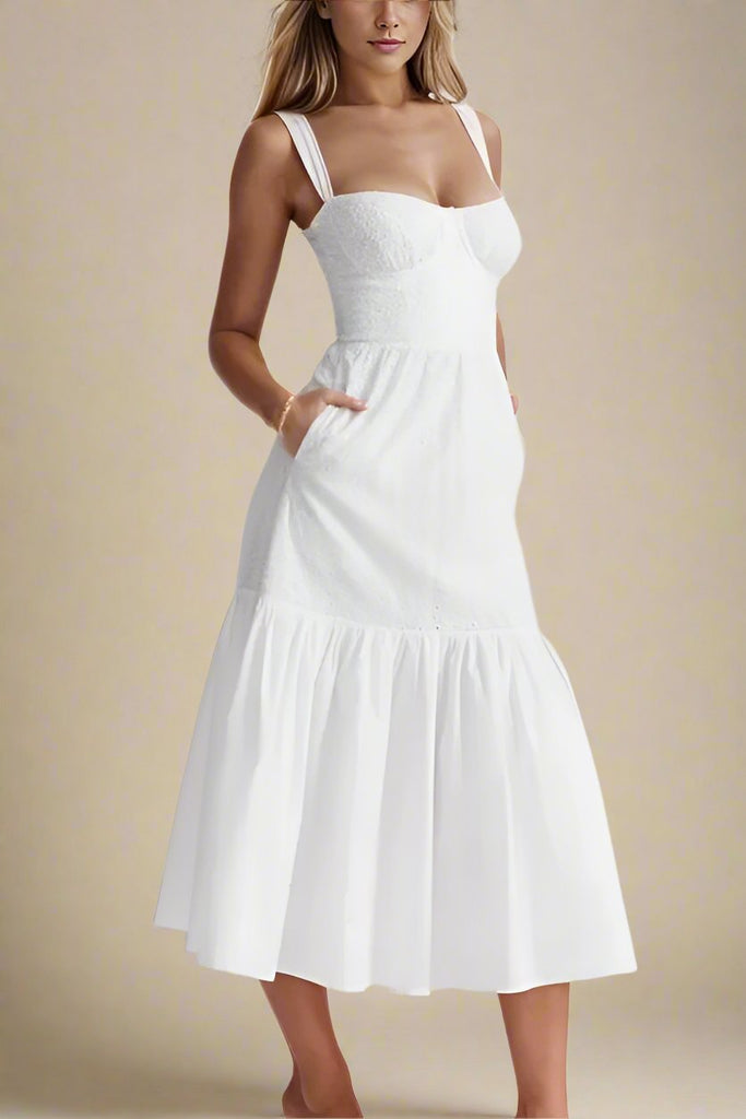 Shop  white dress - Perfect for special occasions | Imogen Bodycon Day Midi Dress - White Pearl