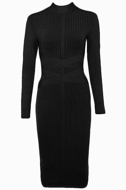 Stylish black dress | Jane Long Sleeve Bodycon Midi Dress - Classic Black - Ideal for special occasions