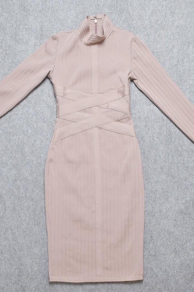 Jane Long Sleeve Bodycon Midi Dress - Nude - Stylish beautiful dress for special occasions | Buy Online