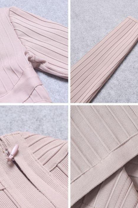 Jane Long Sleeve Bodycon Midi Dress - Nude - Stylish beautiful dress for special occasions | Buy Online