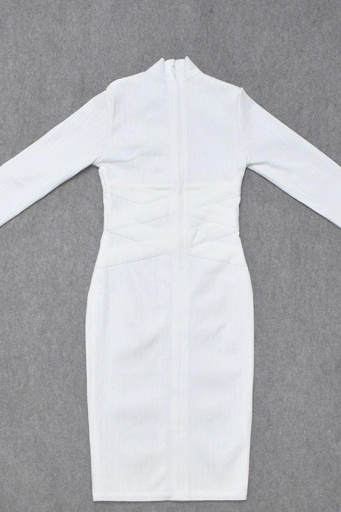 Jane Long Sleeve Bodycon Midi Dress - White Pearl - Stylish white dress for special occasions | Buy Online