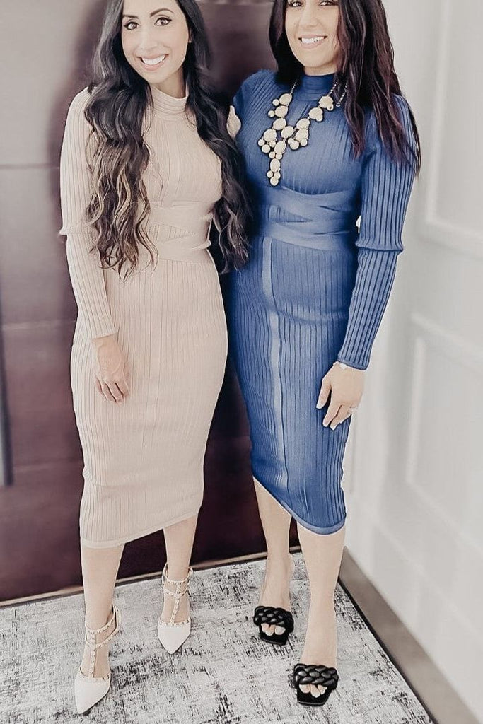 Stylish white dress | Jane Long Sleeve Bodycon Midi Dress - White Pearl - Ideal for special occasions