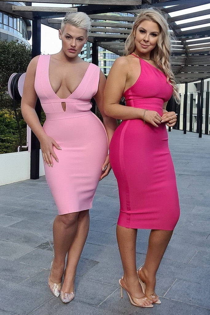 Joi Bodycon Midi Dress - Hot Pink - Stylish pink dress for special occasions | Buy Online