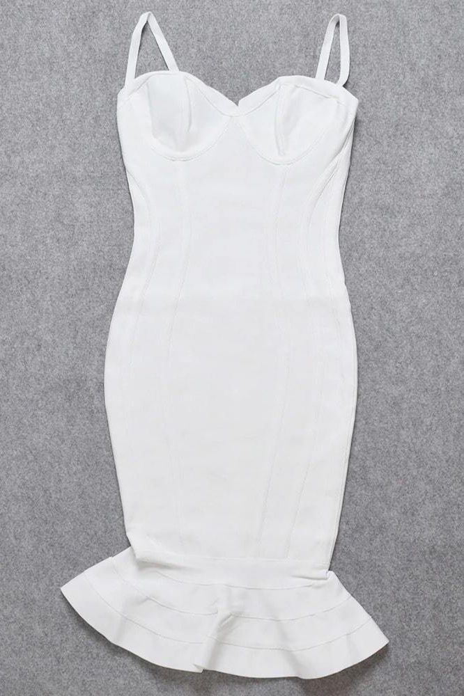 Stylish white dress | Joy Bandage Midi Dress - White Pearl - Ideal for special occasions