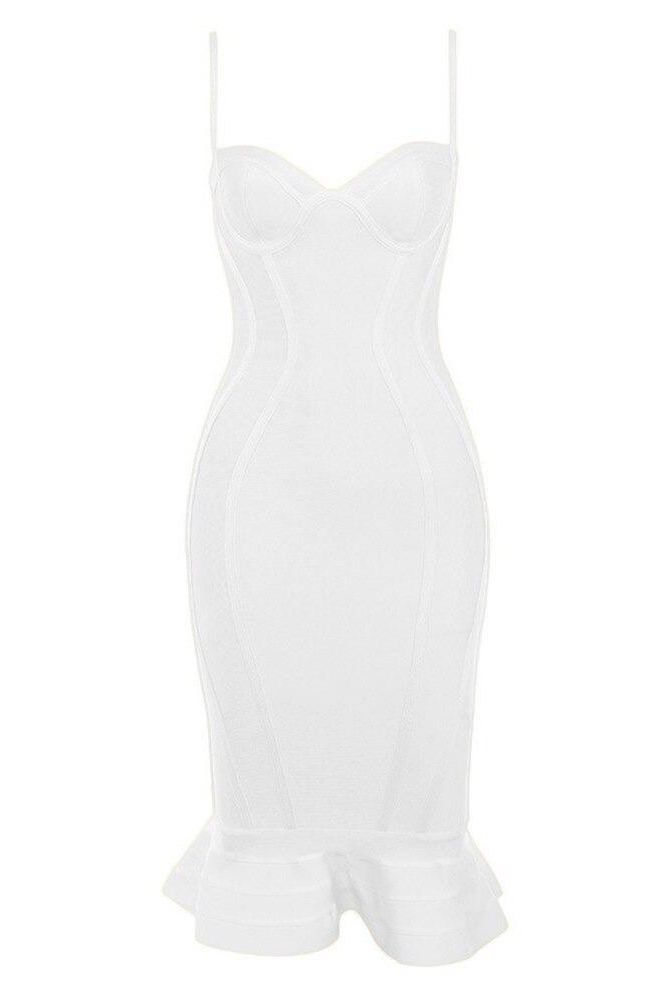 Joy Bandage Midi Dress - White Pearl - Stylish white dress for special occasions | Buy Online