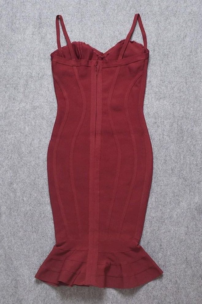 Shop  red dress - Perfect for special occasions | Joy Bandage Midi Dress - Red Wine