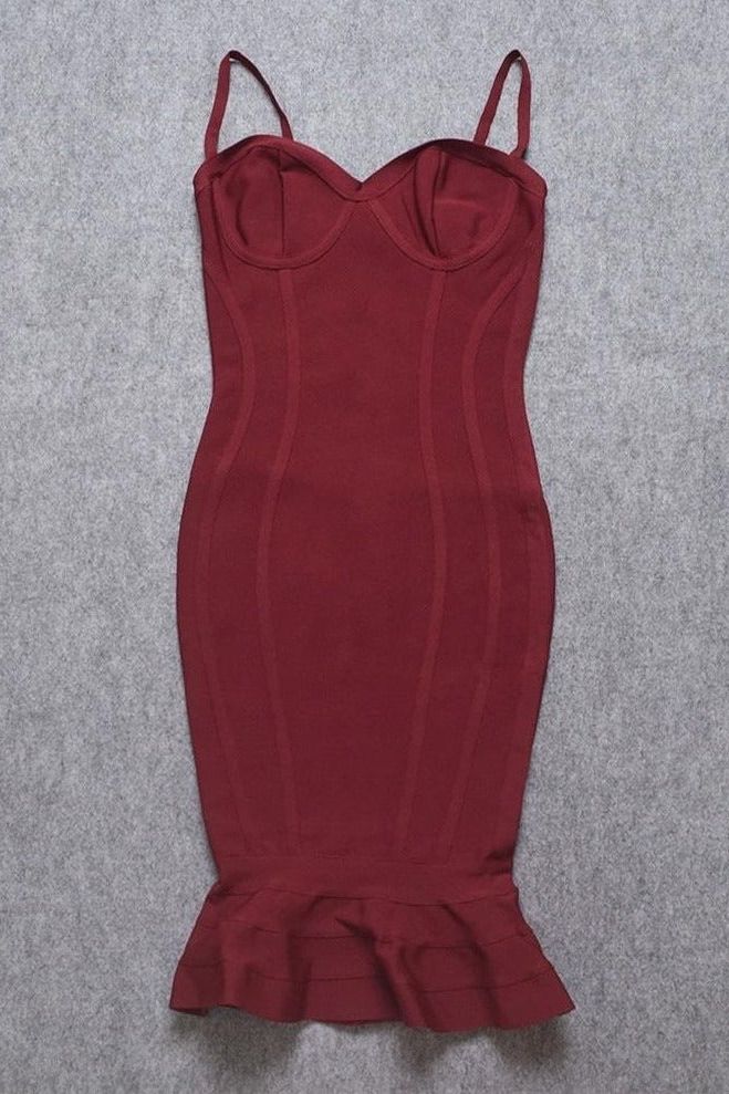 Stylish red dress | Joy Bandage Midi Dress - Red Wine - Ideal for special occasions