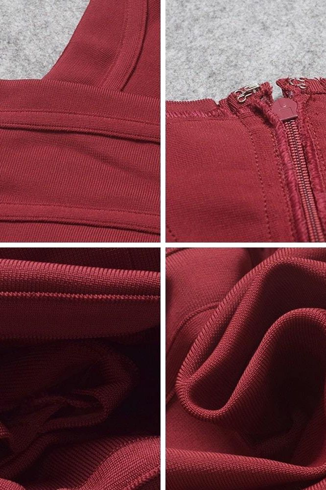 Stylish red dress | Joy Bandage Midi Dress - Red Wine - Ideal for special occasions