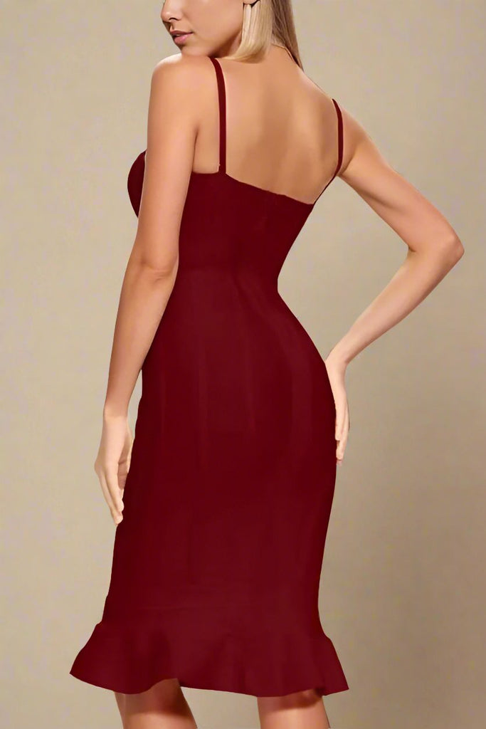 Shop  red dress - Perfect for special occasions | Joy Bandage Midi Dress - Red Wine