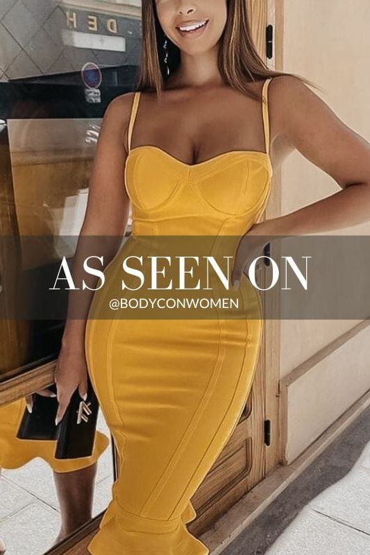 Stylish yellow dress | Joy Bandage Midi Dress - Sun Yellow - Ideal for special occasions