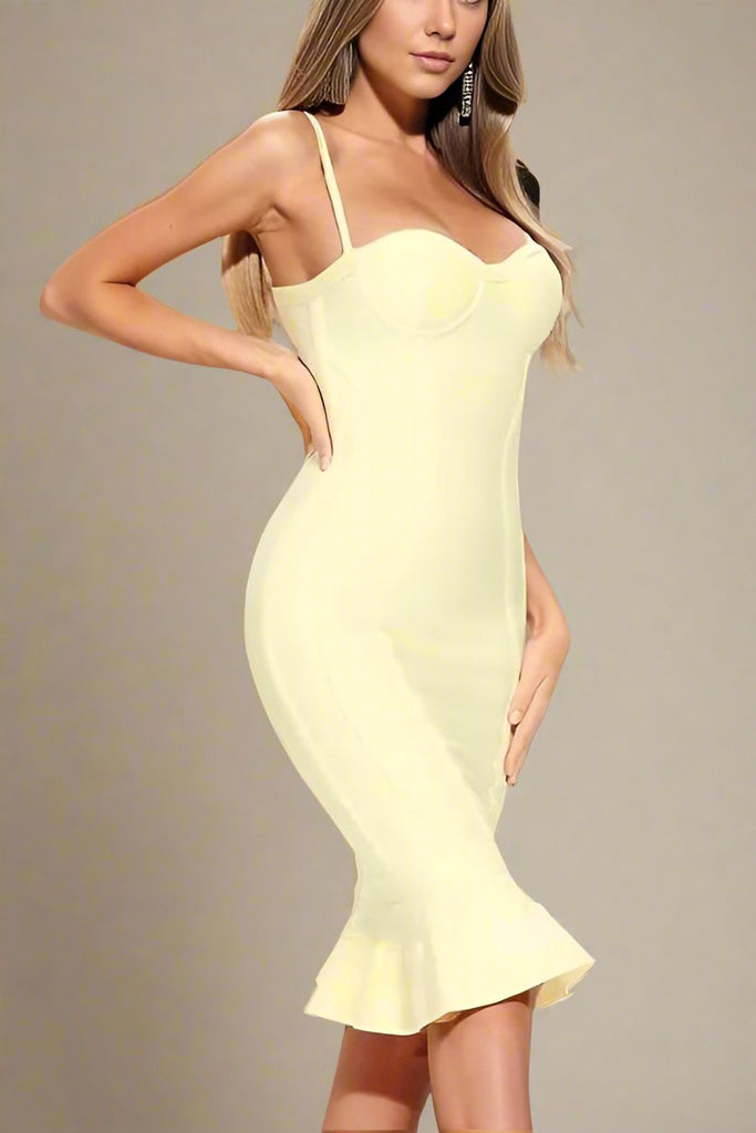 Joy Bandage Midi Dress - Sun Yellow - Stylish yellow dress for special occasions | Buy Online