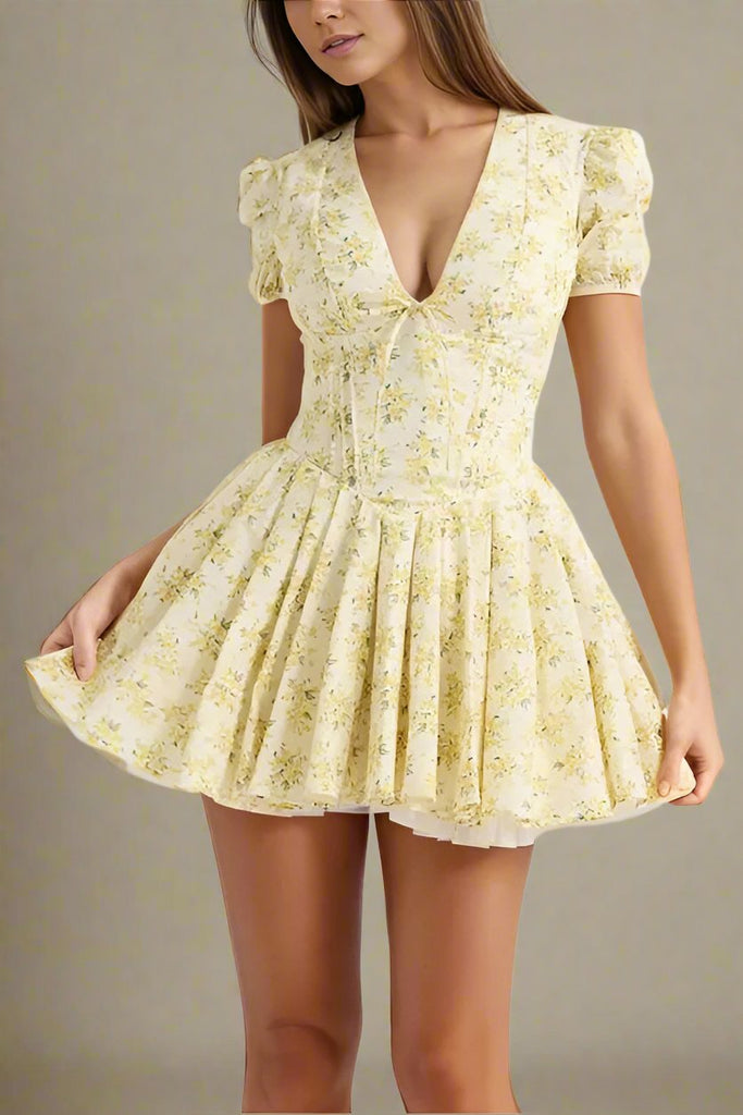 Kacey Day Mini Dress - Sun Yellow - Stylish yellow dress for special occasions | Buy Online