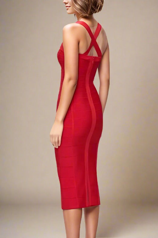 Kendall Bandage Midi Dress - Lipstick Red - Stylish red dress for special occasions | Buy Online