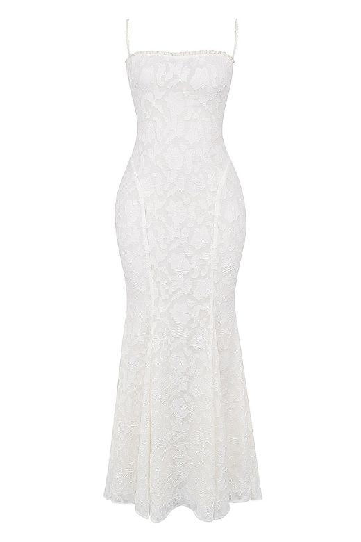 Kora Bodycon Maxi Dress - White Pearl - Stylish white dress for special occasions | Buy Online