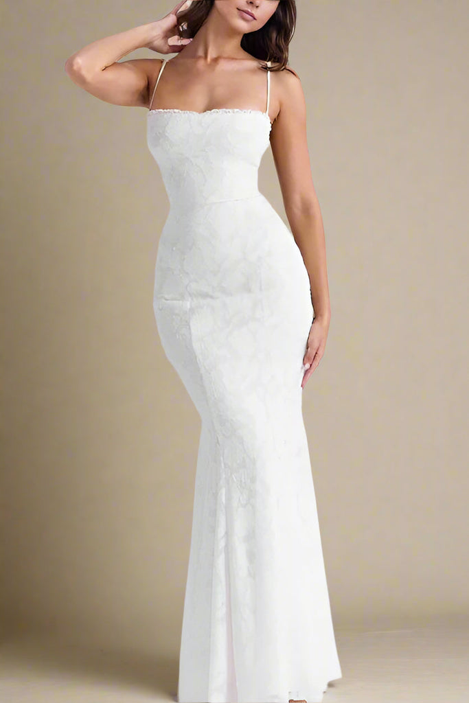 Kora Bodycon Maxi Dress - White Pearl - Stylish white dress for special occasions | Buy Online