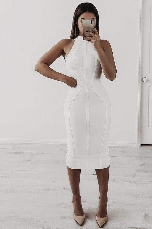 Shop  beautiful dress - Perfect for special occasions | Lea Bandage Midi Dress - Nude