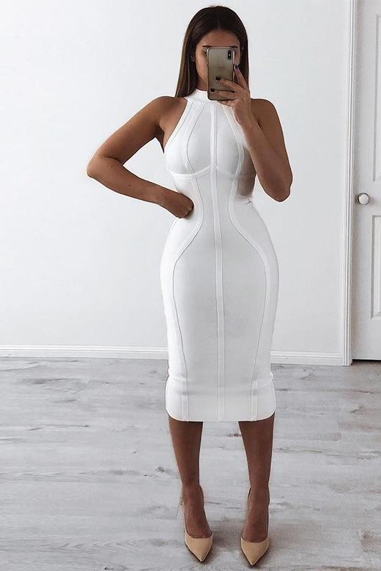 Lea Bandage Midi Dress - White Pearl - Stylish white dress for special occasions | Buy Online