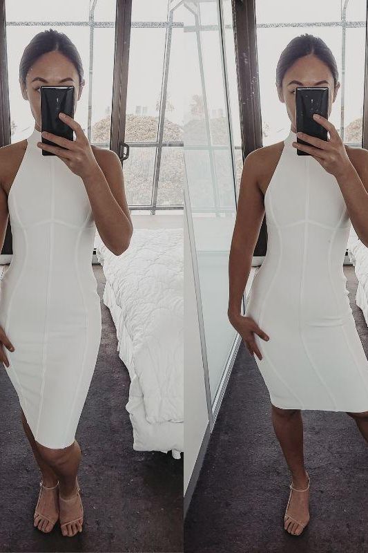 Stylish white dress | Lea Bandage Midi Dress - White Pearl - Ideal for special occasions