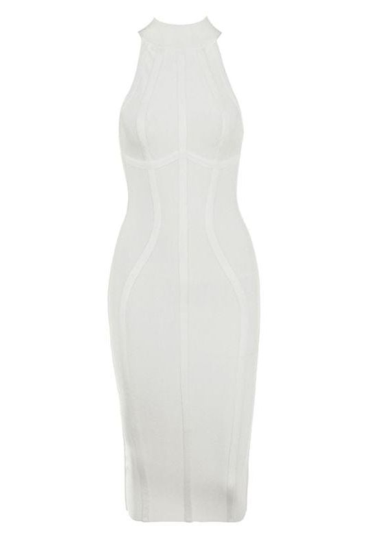 Stylish white dress | Lea Bandage Midi Dress - White Pearl - Ideal for special occasions