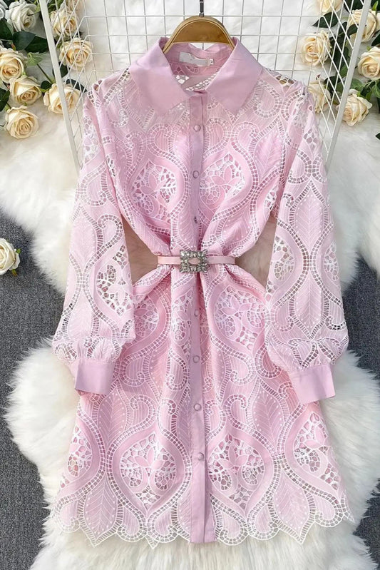 Leah Eyelet Lapel Mini Dress