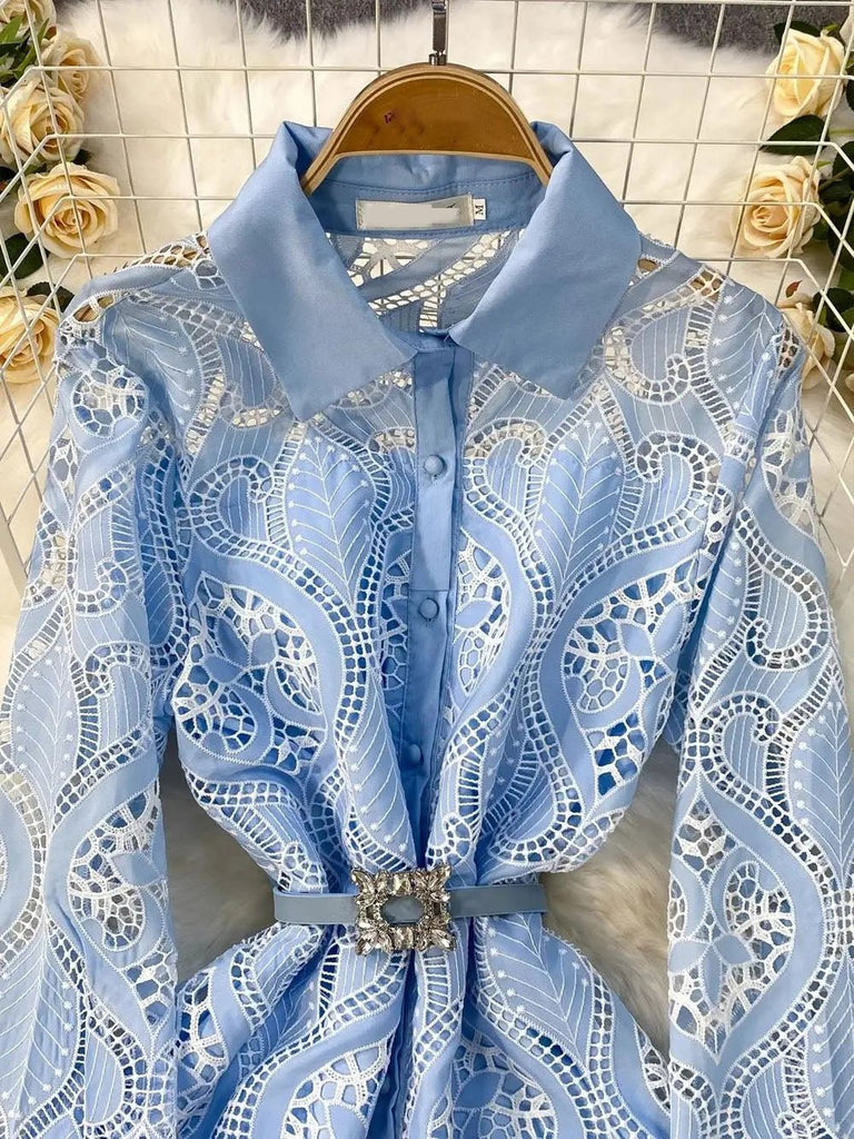 Shop  beautiful dress - Perfect for special occasions | Leah Eyelet Lapel Mini Dress