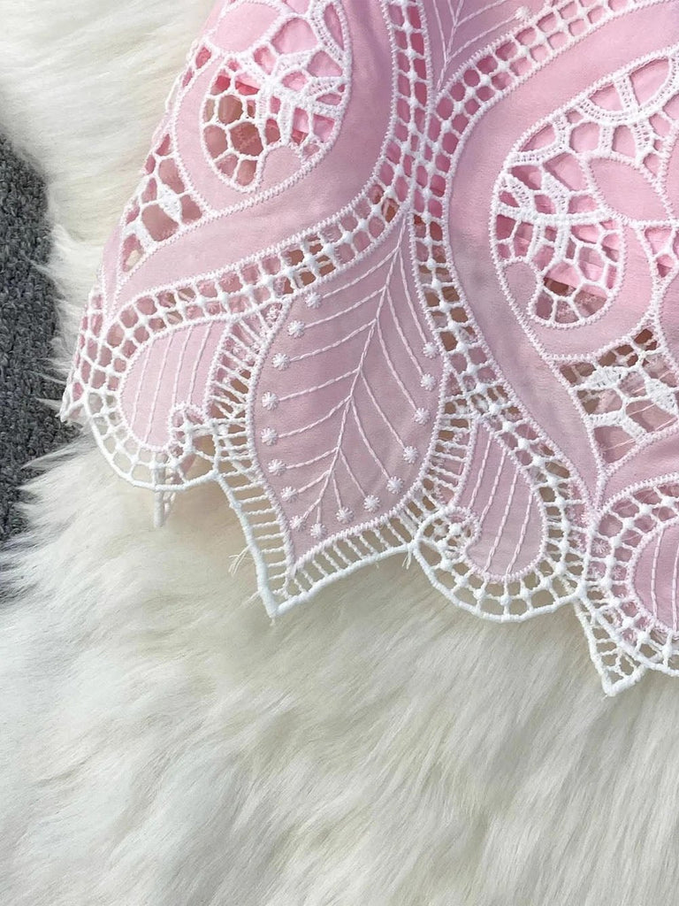 Stylish beautiful dress | Leah Eyelet Lapel Mini Dress - Ideal for special occasions