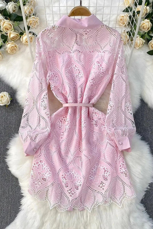 Leah Eyelet Lapel Mini Dress