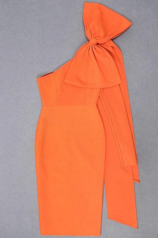 Shop  orange dress - Perfect for special occasions | Lela Long Sleeve Bandage Midi Dress - Apricot Orange